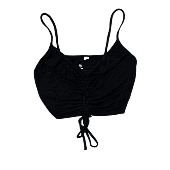 Me to We Tops - ME Black Ruched‎ Tie Crop Top